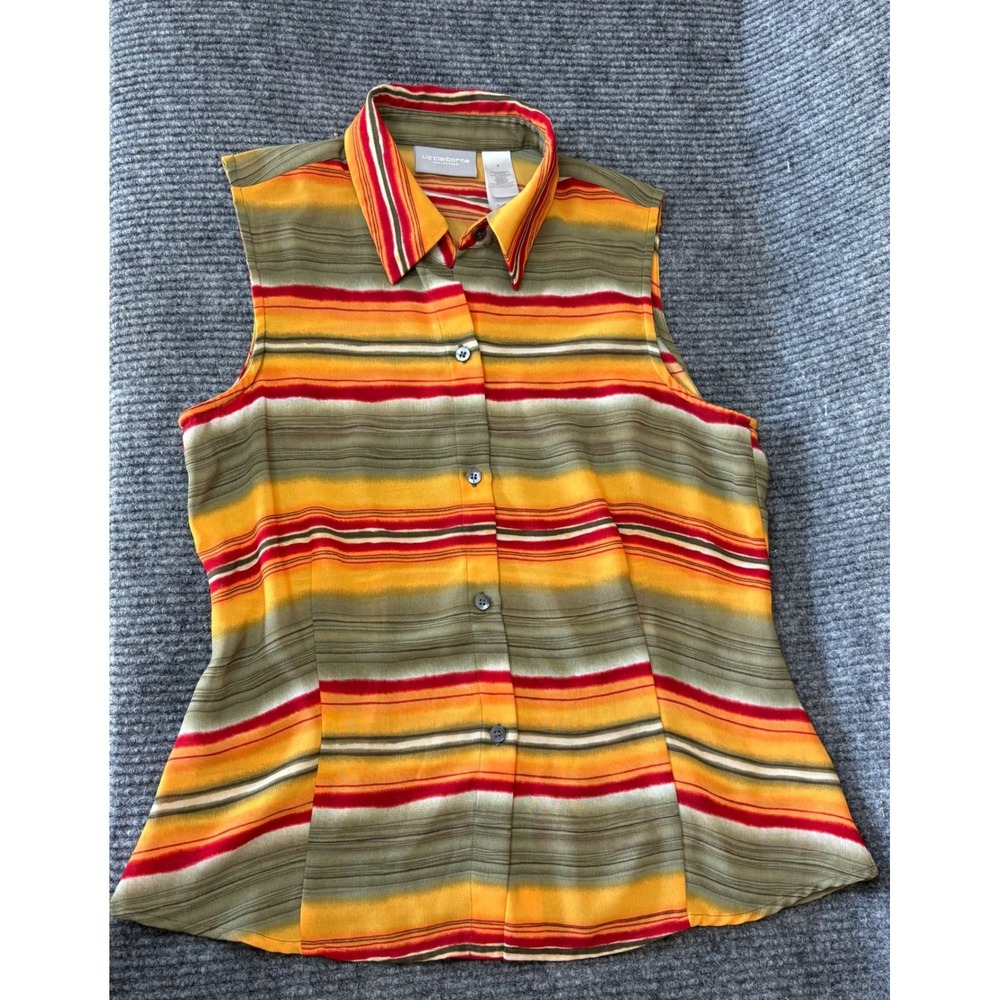Liz Claiborne Collection Womens Sleeveless Striped Button Down Blouse Size 8